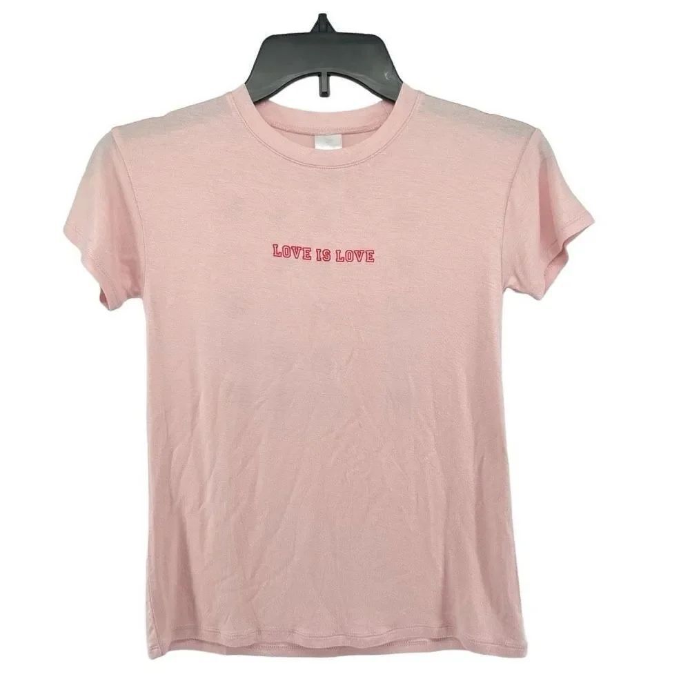 Nordstrom Girl’s Pink Red LOVE IS LOVE Graphic Crewneck Short Sleeve Tee 7/8